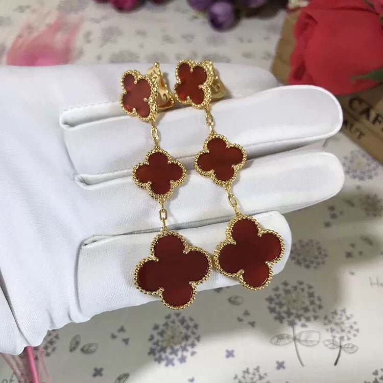 [Echo Fine ]CLOVER 3 MOTIF CARNELIAN DROP EARRINGS