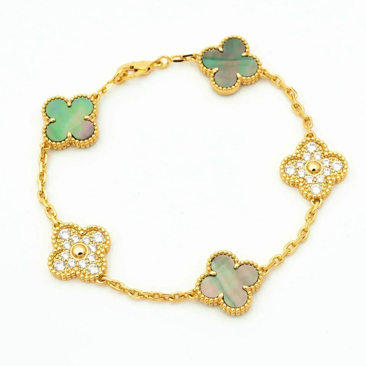 [Echo Fine ]CLOVER 5 MOTIF GRAY MOP DIAMOND BRACELET