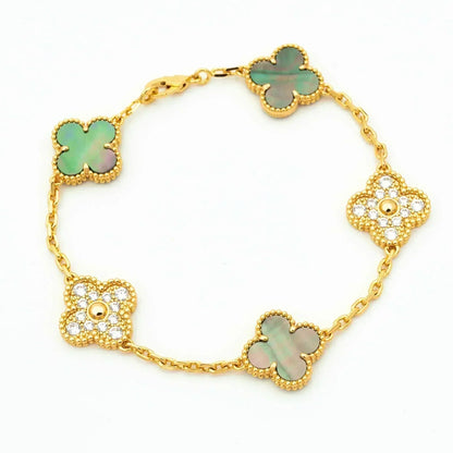 [Echo Fine ]CLOVER 5 MOTIF GRAY MOP DIAMOND BRACELET