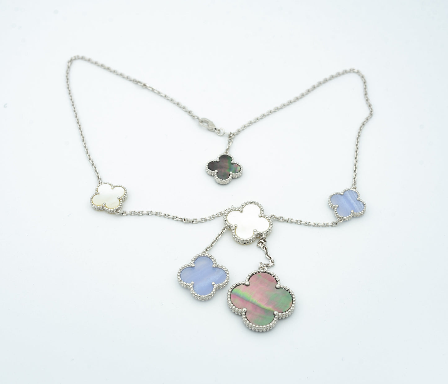 [Echo Fine ]CLOVER MOP CHALCEDONY NECKLACE SILVER 6 MOTIF
