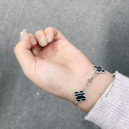 [Echo Fine ]CLOVER 5 MOTIF VEINED ONYX BRACELET SILVER
