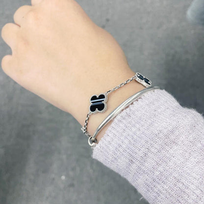 [Echo Fine ]CLOVER 5 MOTIF VEINED ONYX BRACELET SILVER