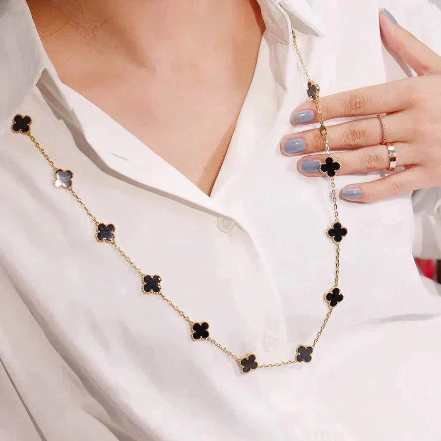 [Echo Fine ]CLOVER 20 MOTIFS ONYX NECKLACE