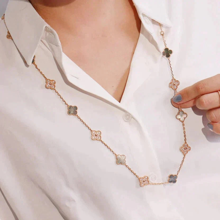 [Echo Fine ]CLOVER 20 MOTIFS DARK MOP DIAMOND  NECKLACE
