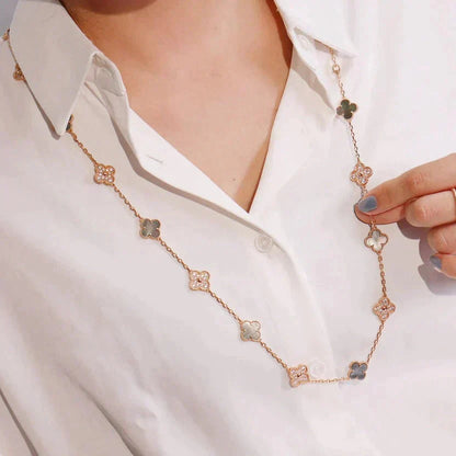 [Echo Fine ]CLOVER 20 MOTIFS DARK MOP DIAMOND  NECKLACE