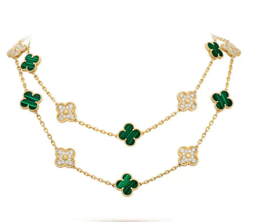 [Echo Fine ]CLOVER 20 MOTIFS MALACHITE DIAMOND NECKLACE
