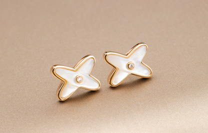 [Echo Fine ]JEUX DE WHITE MOP ROSE GOLD DIAMOND EARRINGS