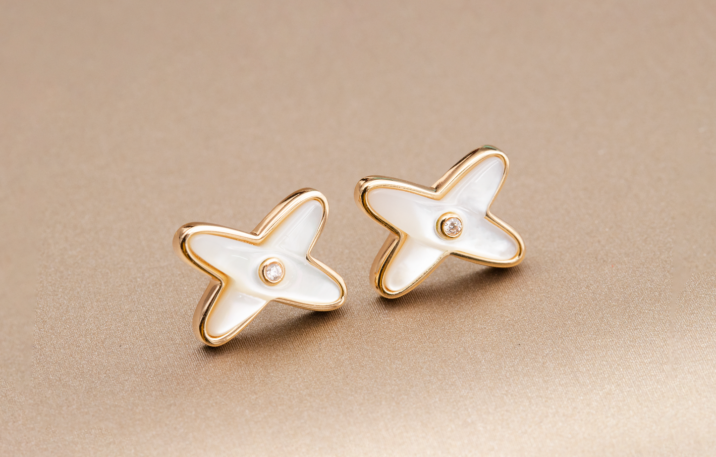 [Echo Fine ]JEUX DE WHITE MOP PINK GOLD DIAMOND EARRINGS