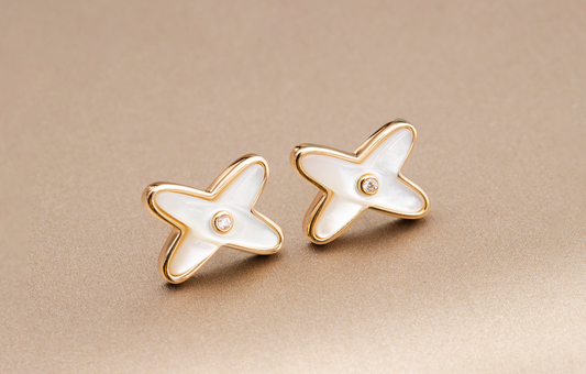 [Echo Fine ]JEUX DE WHITE MOP PINK GOLD DIAMOND EARRINGS