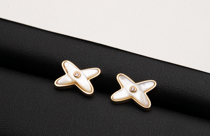 [Echo Fine ]JEUX DE WHITE MOP ROSE GOLD DIAMOND EARRINGS