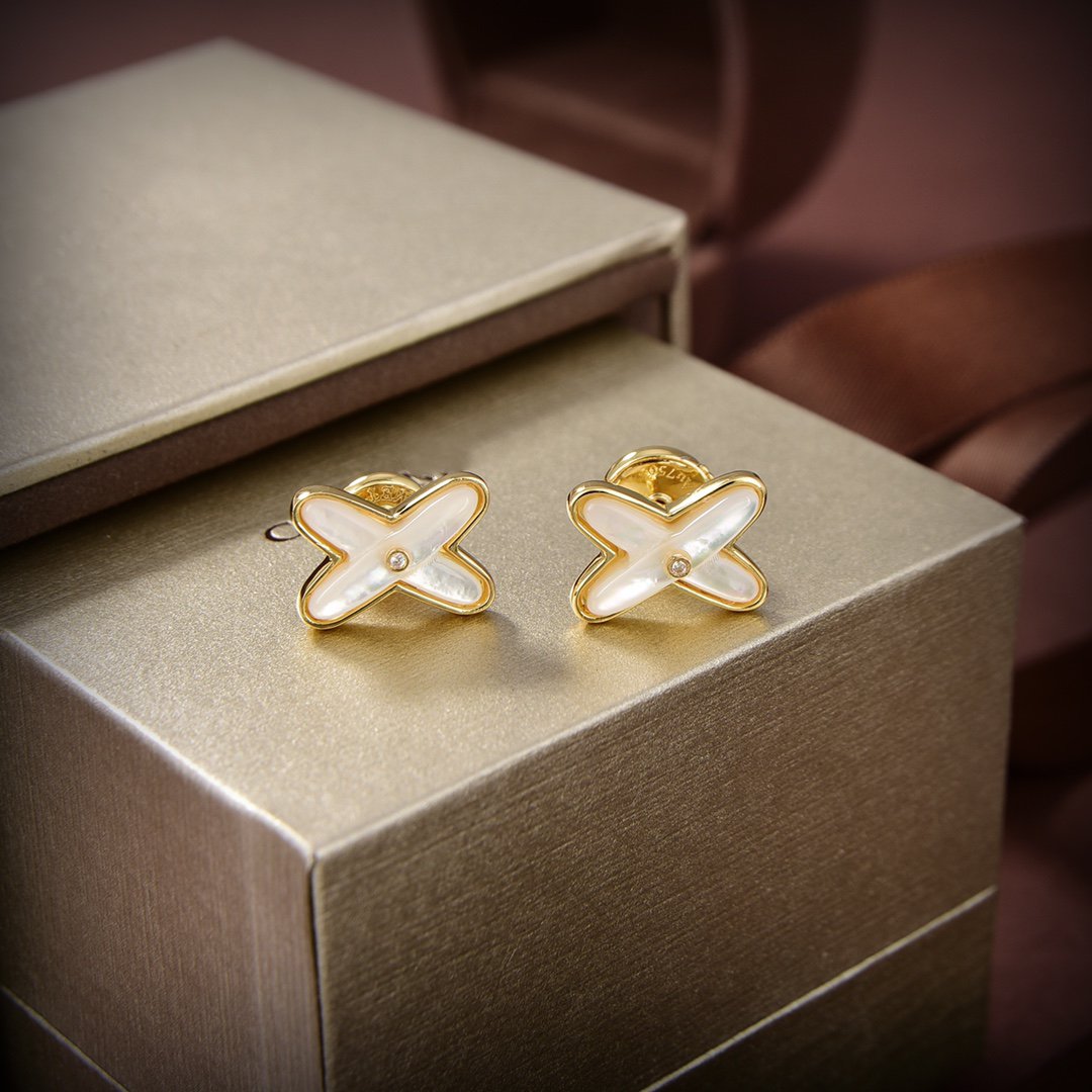 [Echo Fine ]JEUX DE WHITE MOP GOLD DIAMOND EARRINGS