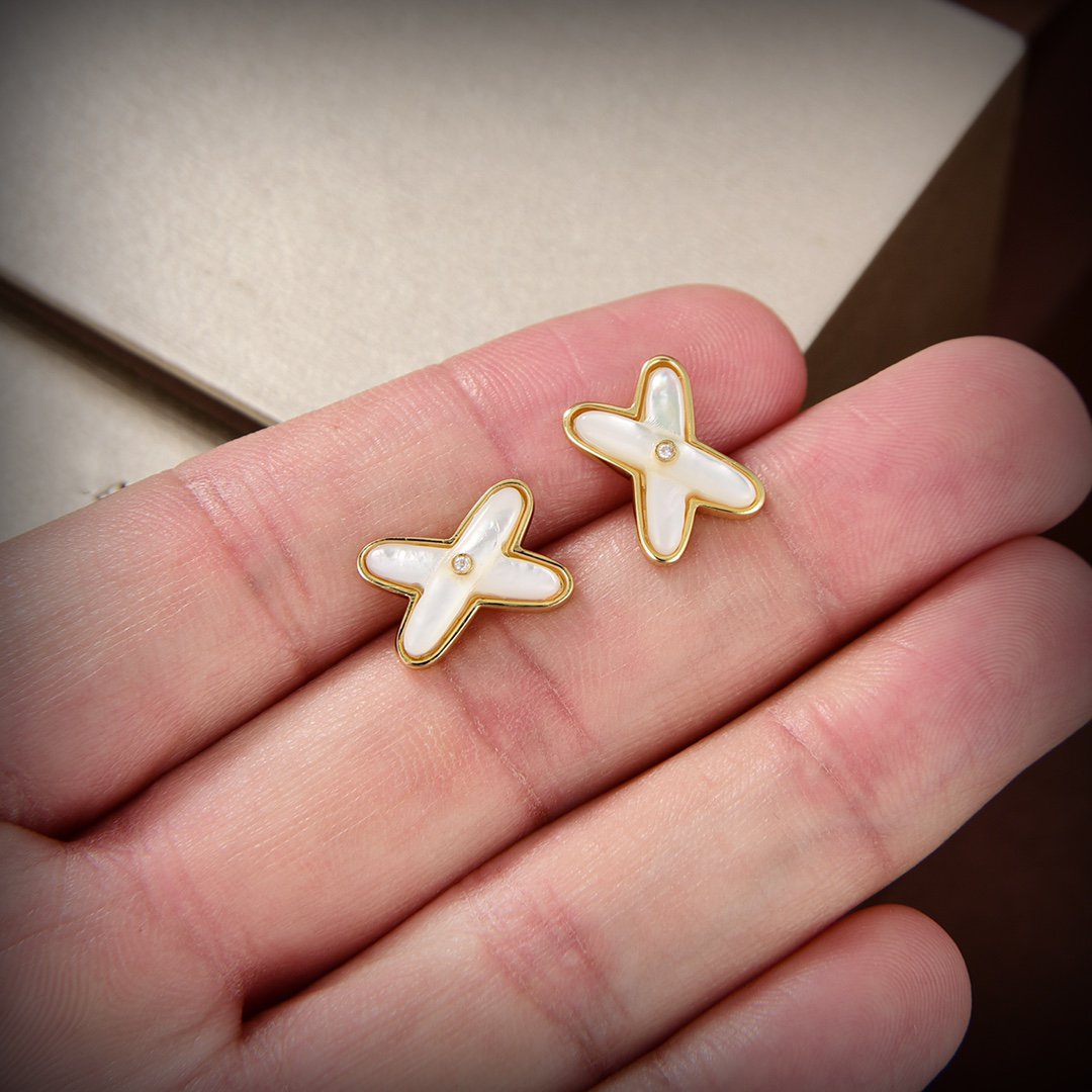 [Echo Fine ]JEUX DE WHITE MOP GOLD DIAMOND EARRINGS