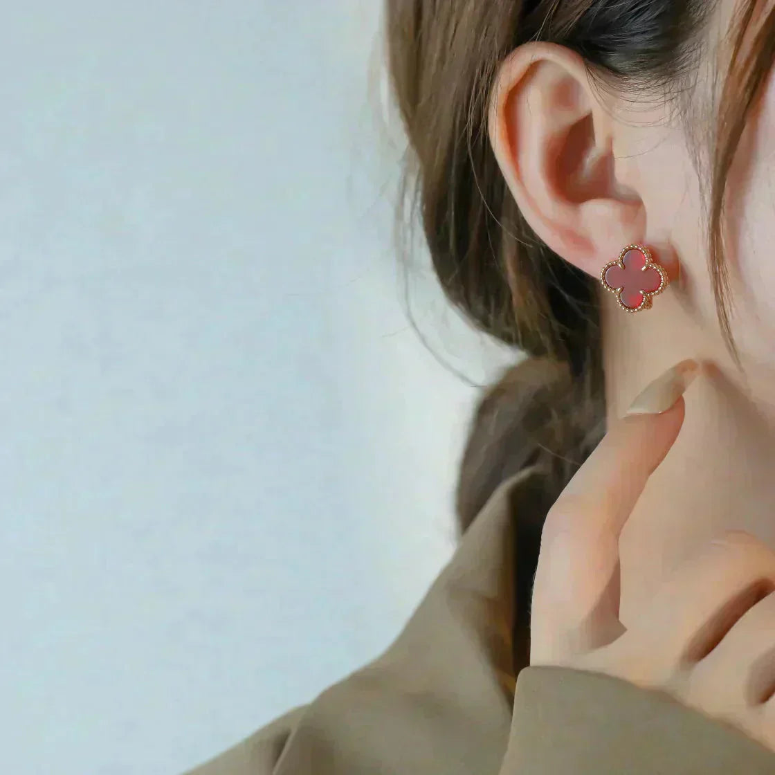 [Echo Fine ]CLOVER MEDIUM 1 MOTIFS CARNELIAN  EARRINGS
