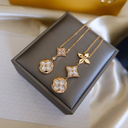 [Echo Fine ]COLOR BLOSSOM LARIAT NECKLACE PINK GOLD WHITE MOTHER PEARL AND DIAMOND