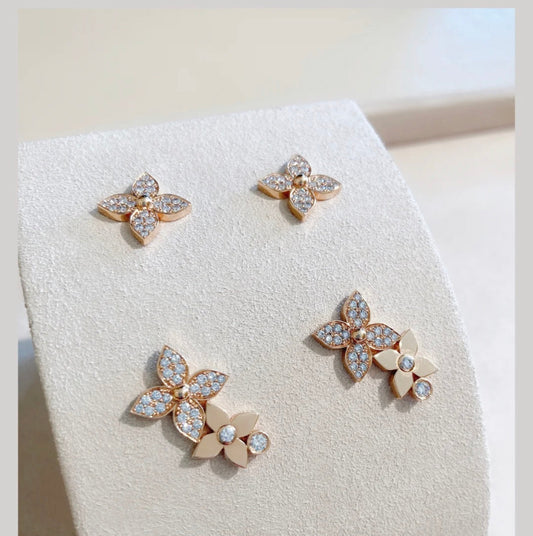 [Echo Fine ]STAR BLOSSOM STUD EARRINGS PINK GOLD DIAMONDS