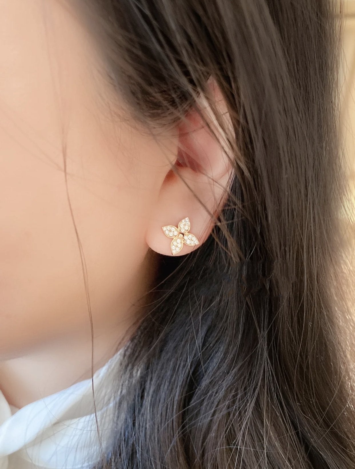 [Echo Fine ]STAR BLOSSOM STUD EARRINGS PINK GOLD DIAMONDS
