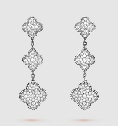 [Echo Fine ]CLOVER 3 MOTIF DIAMOND SILVER DROP EARRINGS