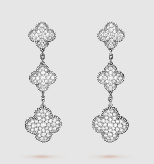 [Echo Fine ]CLOVER 3 MOTIF DIAMOND SILVER DROP EARRINGS