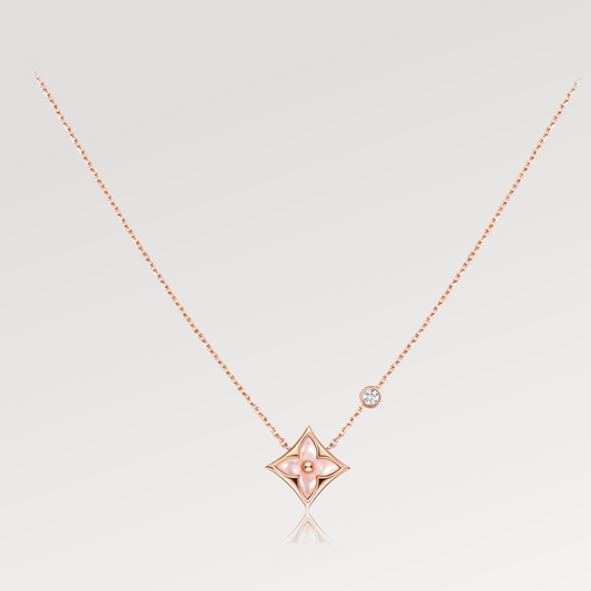 [Echo Fine ]STAR PINK MOP 1 DIAMOND PINK GOLD NECKLACE