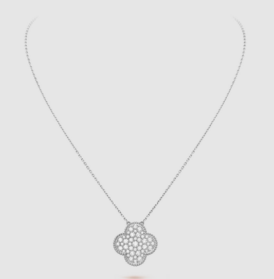 [Echo Fine ]CLOVER 25MM LARGE PENDANT DIAMOND PAVED SILVER NECKLACE