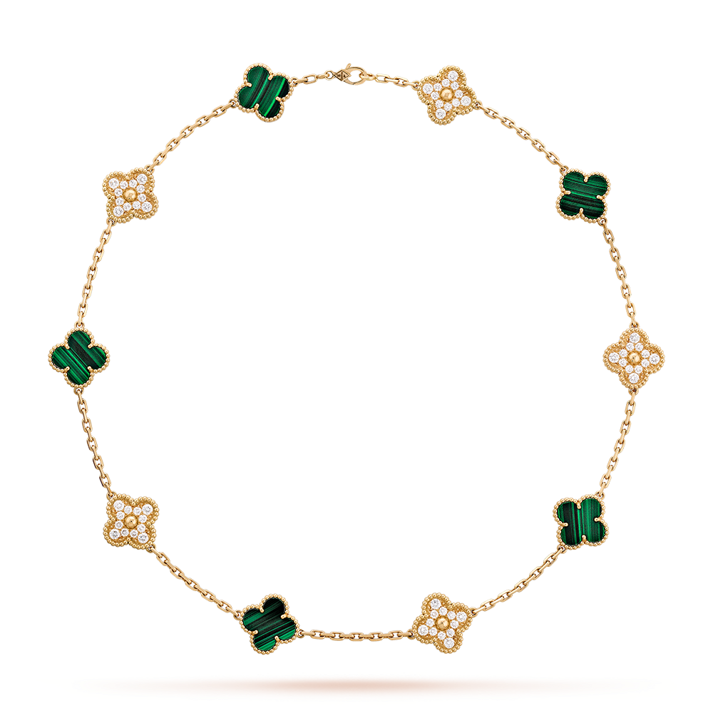 [Echo Fine ]CLOVER 10 MOTIFS MALACHITE DIAMOND NECKLACE