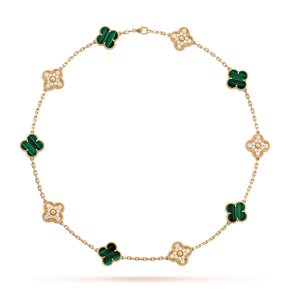 [Echo Fine ]CLOVER 10 MOTIFS MALACHITE DIAMOND NECKLACE