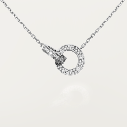 [Echo Fine ]LOVE 7.6MM NECKLACE ROSE GOLD AND SILVER  FULL DIAMOND