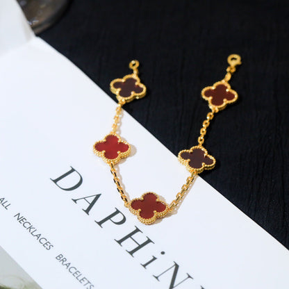 [Echo Fine ]CLOVER 5 MOTIFS RED AGATE  BRACELET