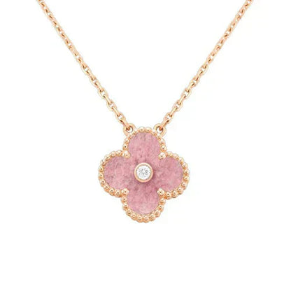 [Echo Fine ]CLOVER 15MM DIAMOND RHODONITE NECKLACE