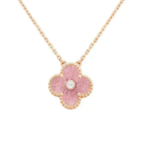 [Echo Fine ]CLOVER 15MM DIAMOND RHODONITE NECKLACE