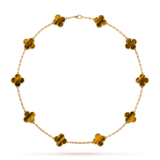 [Echo Fine ]CLOVER 10 MOTIFS TIGER EYE NECKLACE