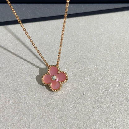 [Echo Fine ]CLOVER 15MM DIAMOND PINK MOP NECKLACE