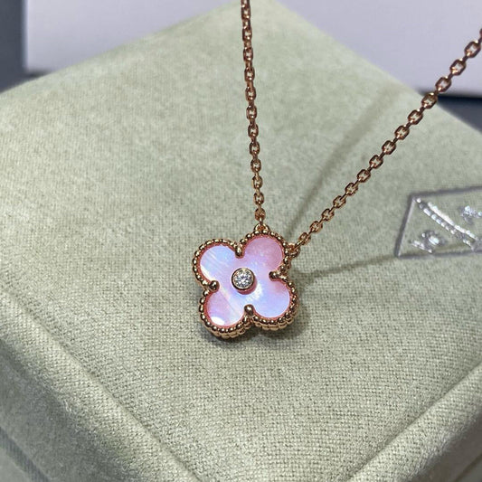 [Echo Fine ]CLOVER 15MM DIAMOND PINK MOP NECKLACE