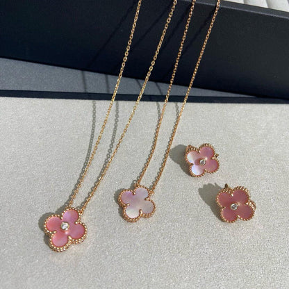 [Echo Fine ]CLOVER MEDIUM 1 DIAMOND PINK EARRINGS