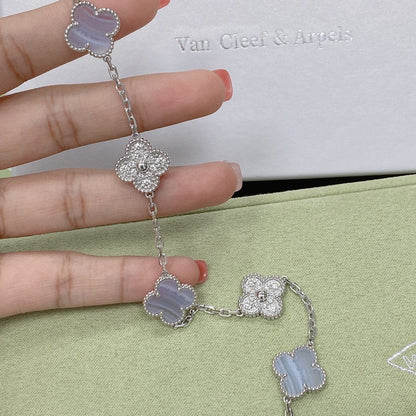 [Echo Fine ]CLOVER  5 MOTIF DIAMOND PURPLE CHALCEDONY BRACELET SILVER