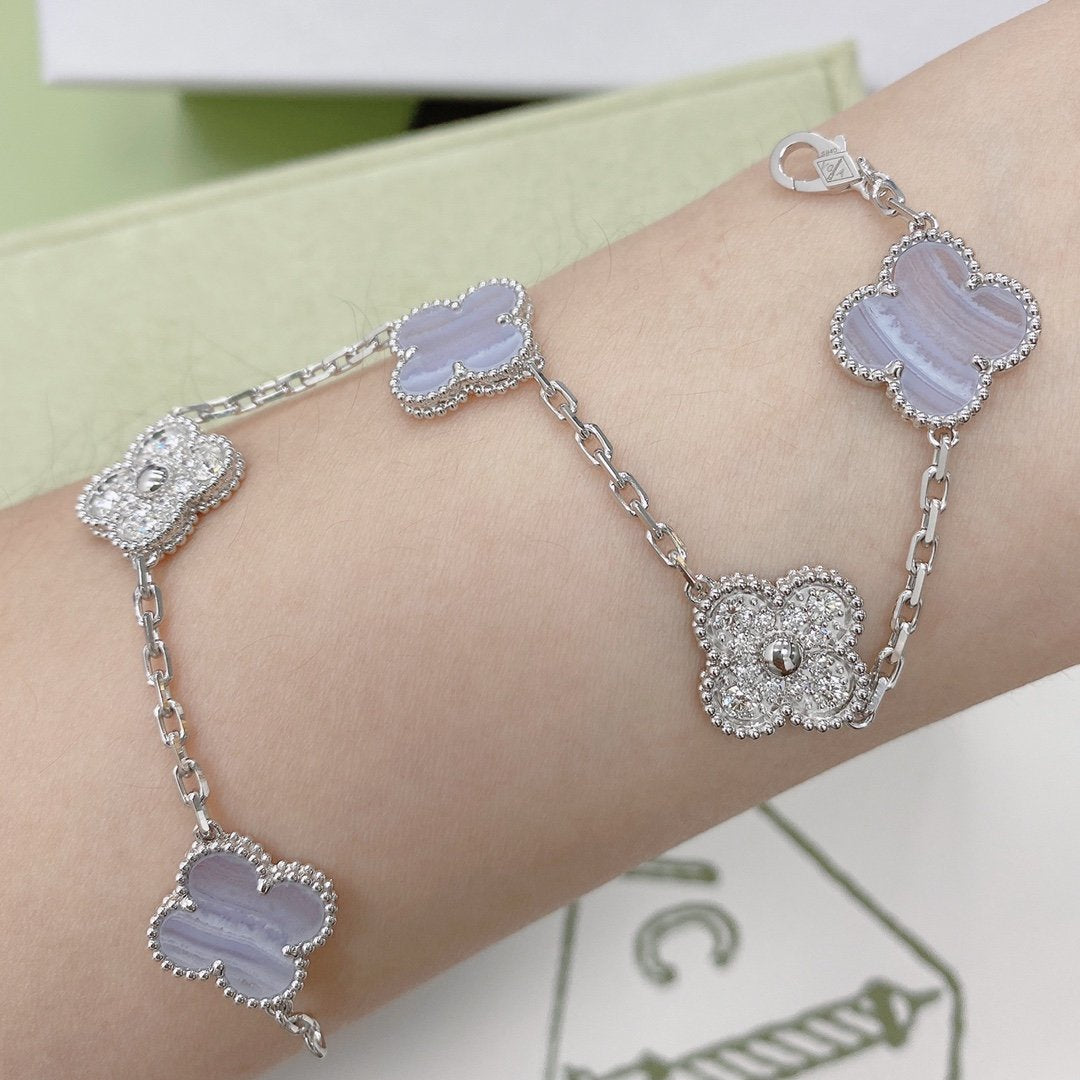 [Echo Fine ]CLOVER  5 MOTIF DIAMOND PURPLE CHALCEDONY BRACELET SILVER
