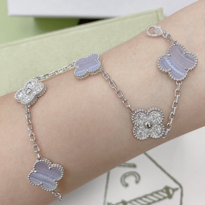 [Echo Fine ]CLOVER  5 MOTIF DIAMOND PURPLE CHALCEDONY BRACELET SILVER