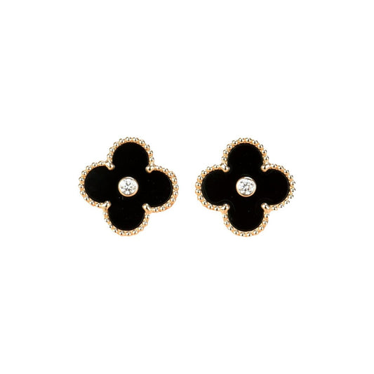 [Echo Fine ]CLOVER MEDIUM 1 MOTIFS ONYX DIAMOND EARRINGS