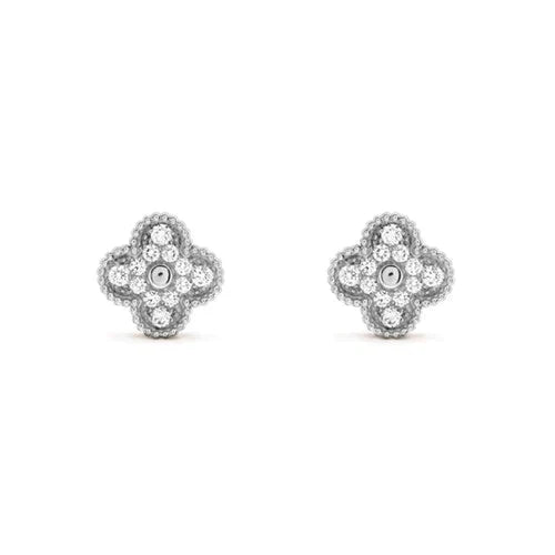 [Echo Fine ]CLOVER 1 MOTIFS DIAMOND STUD EARRINGS SILVER