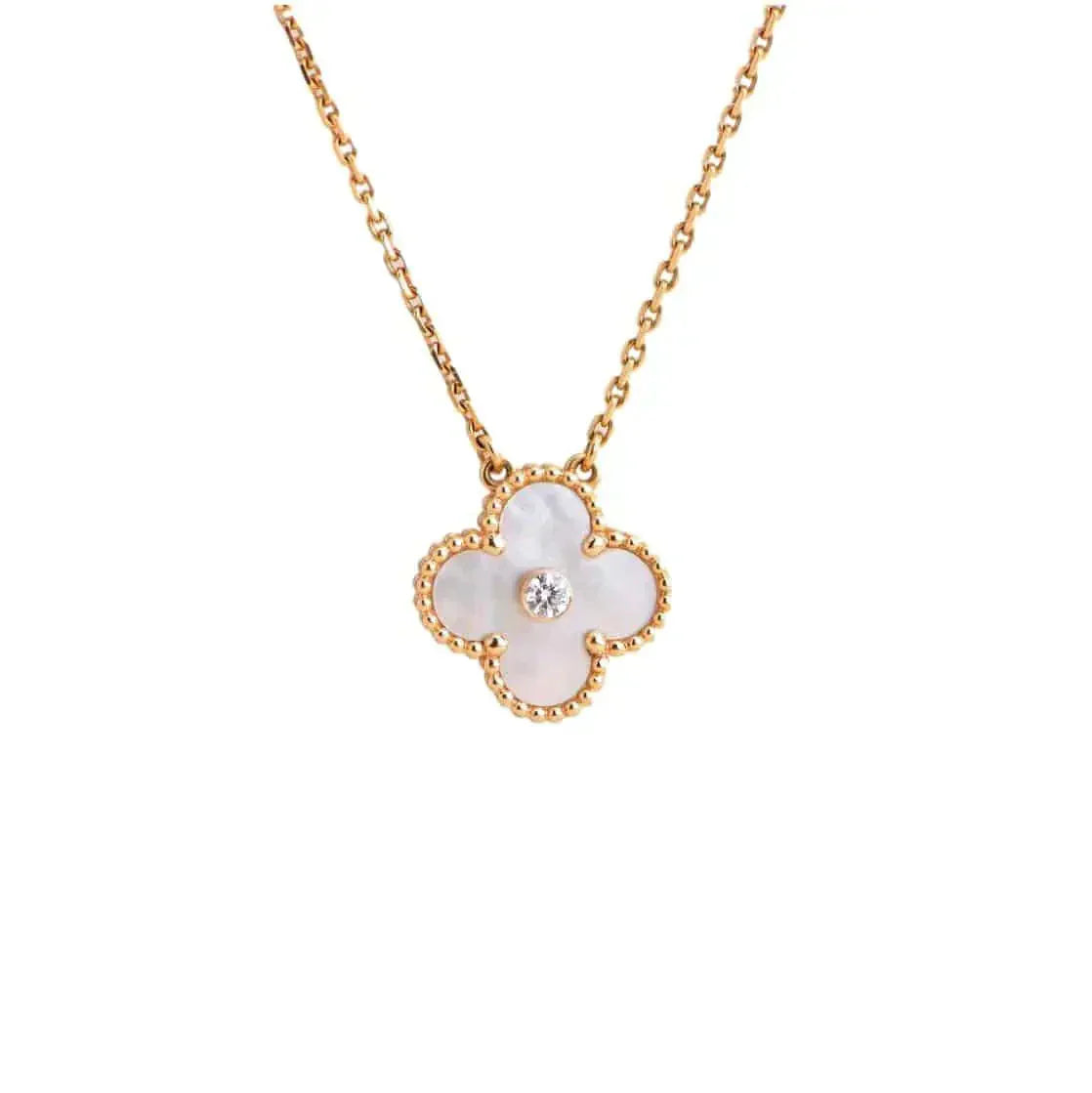 [Echo Fine ]CLOVER 15MM DIAMOND WHITE FRITILLARIA NECKLACE