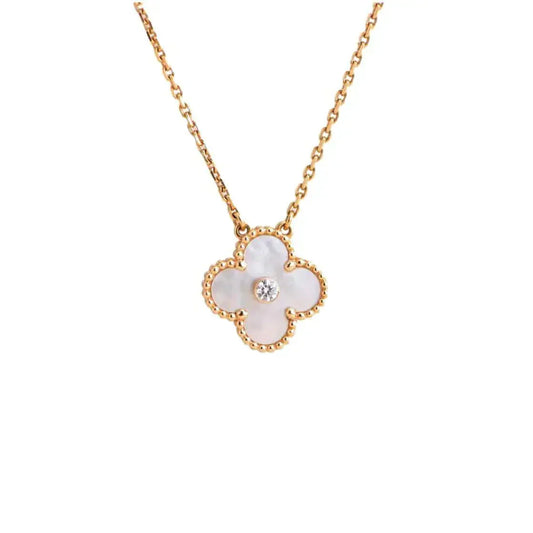 [Echo Fine ]CLOVER 15MM DIAMOND WHITE FRITILLARIA NECKLACE