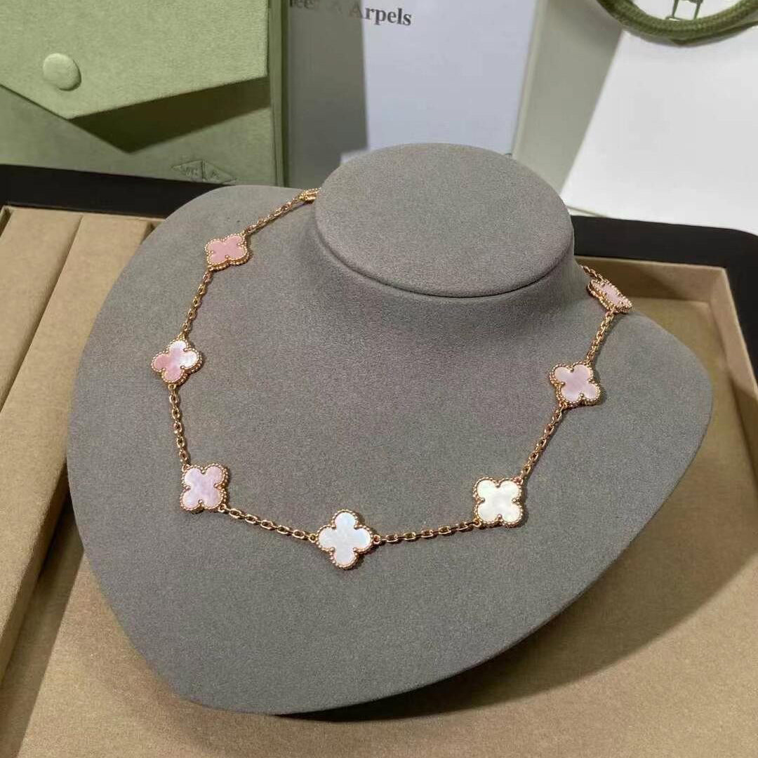 [Echo Fine ]CLOVER 10 MOTIFS PINK MOP NECKLACE