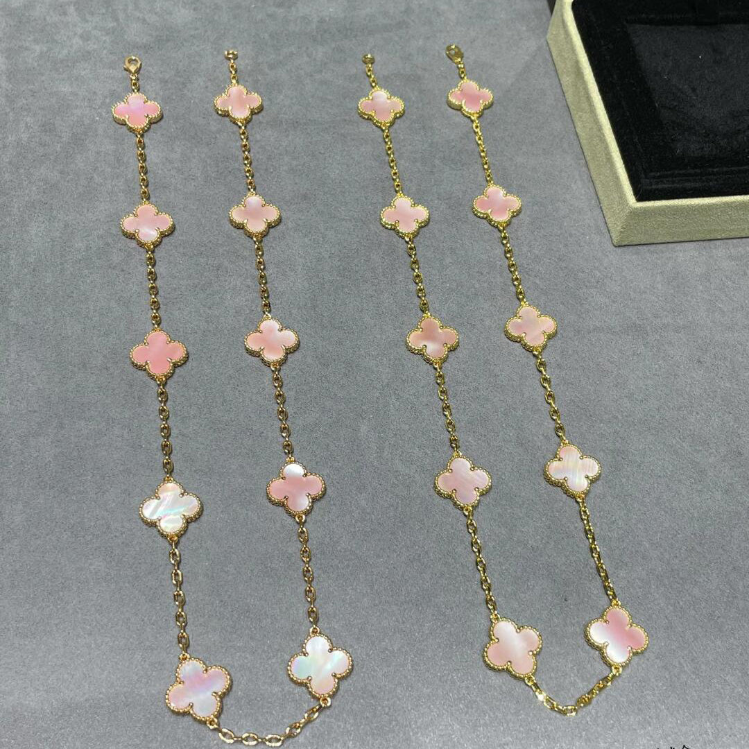 [Echo Fine ]CLOVER 10 MOTIFS PINK MOP NECKLACE
