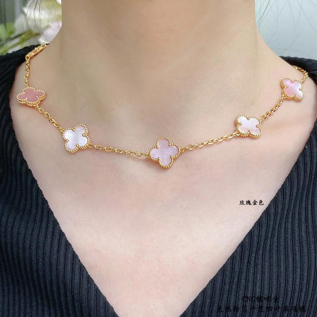 [Echo Fine ]CLOVER 10 MOTIFS PINK MOP NECKLACE