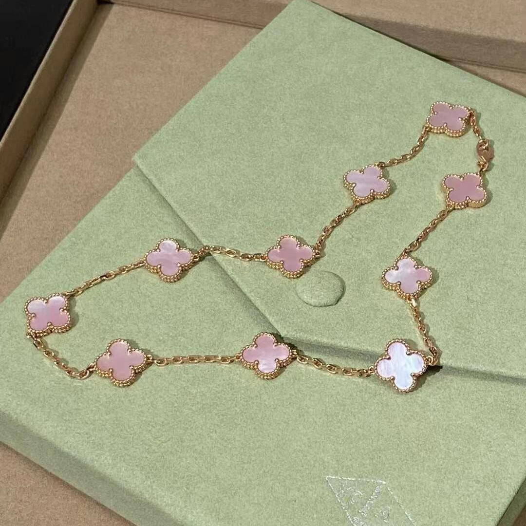 [Echo Fine ]CLOVER 10 MOTIFS PINK MOP NECKLACE