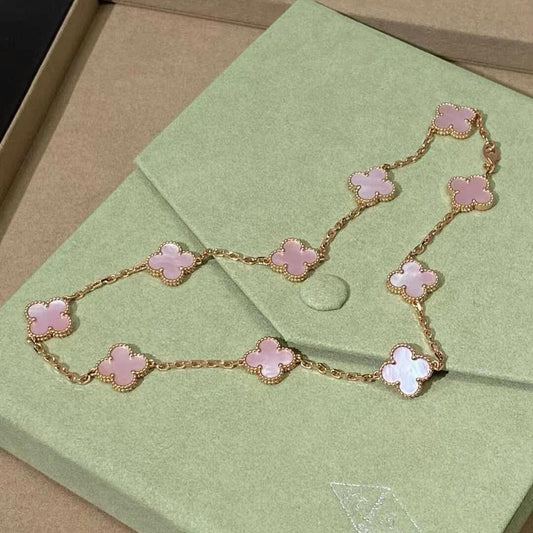 [Echo Fine ]CLOVER 10 MOTIFS PINK MOP NECKLACE