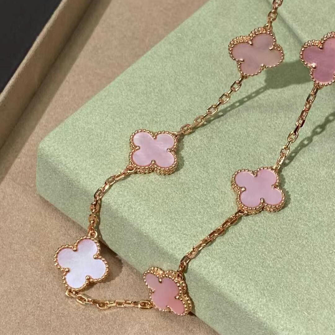 [Echo Fine ]CLOVER 10 MOTIFS PINK MOP NECKLACE