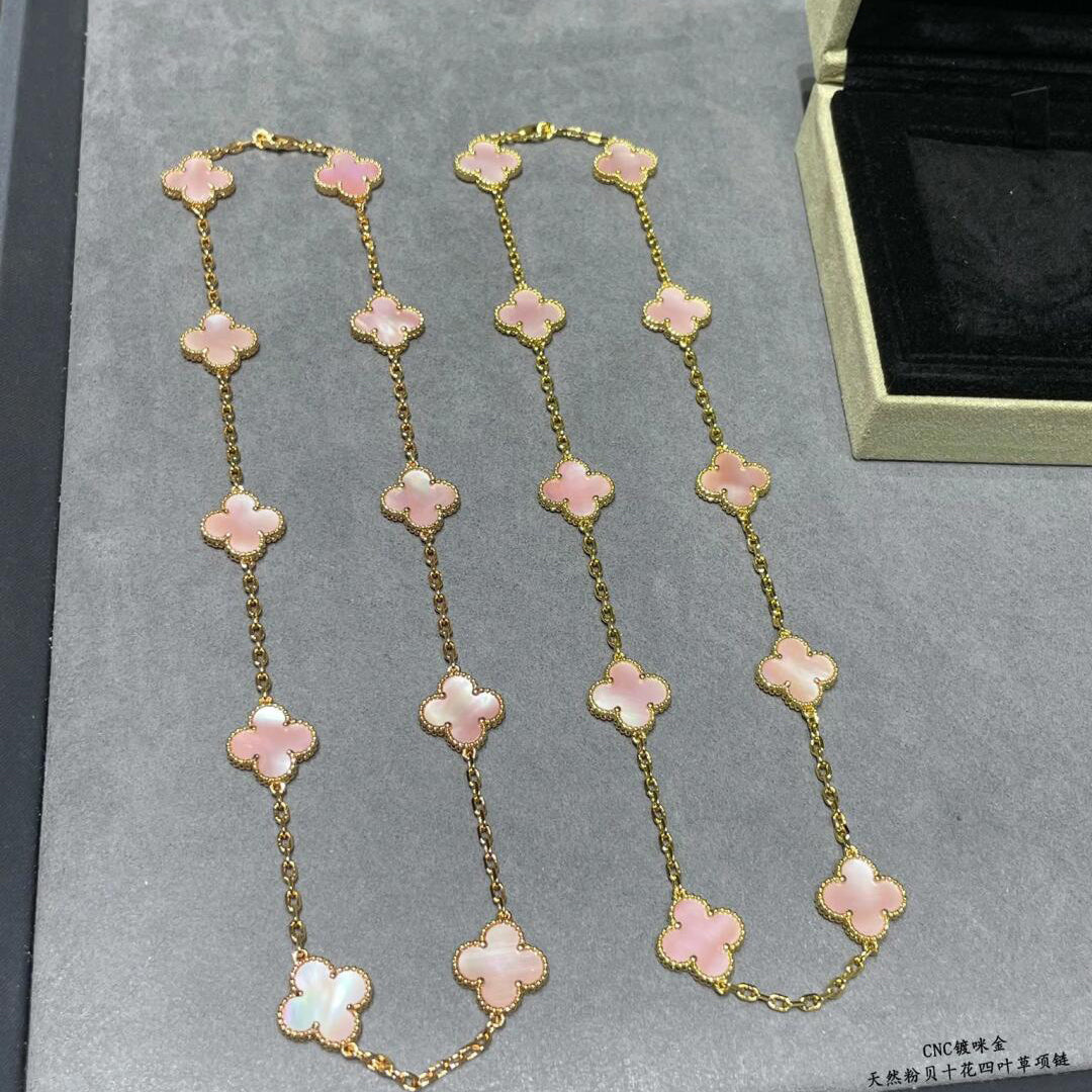 [Echo Fine ]CLOVER 10 MOTIFS PINK MOP NECKLACE