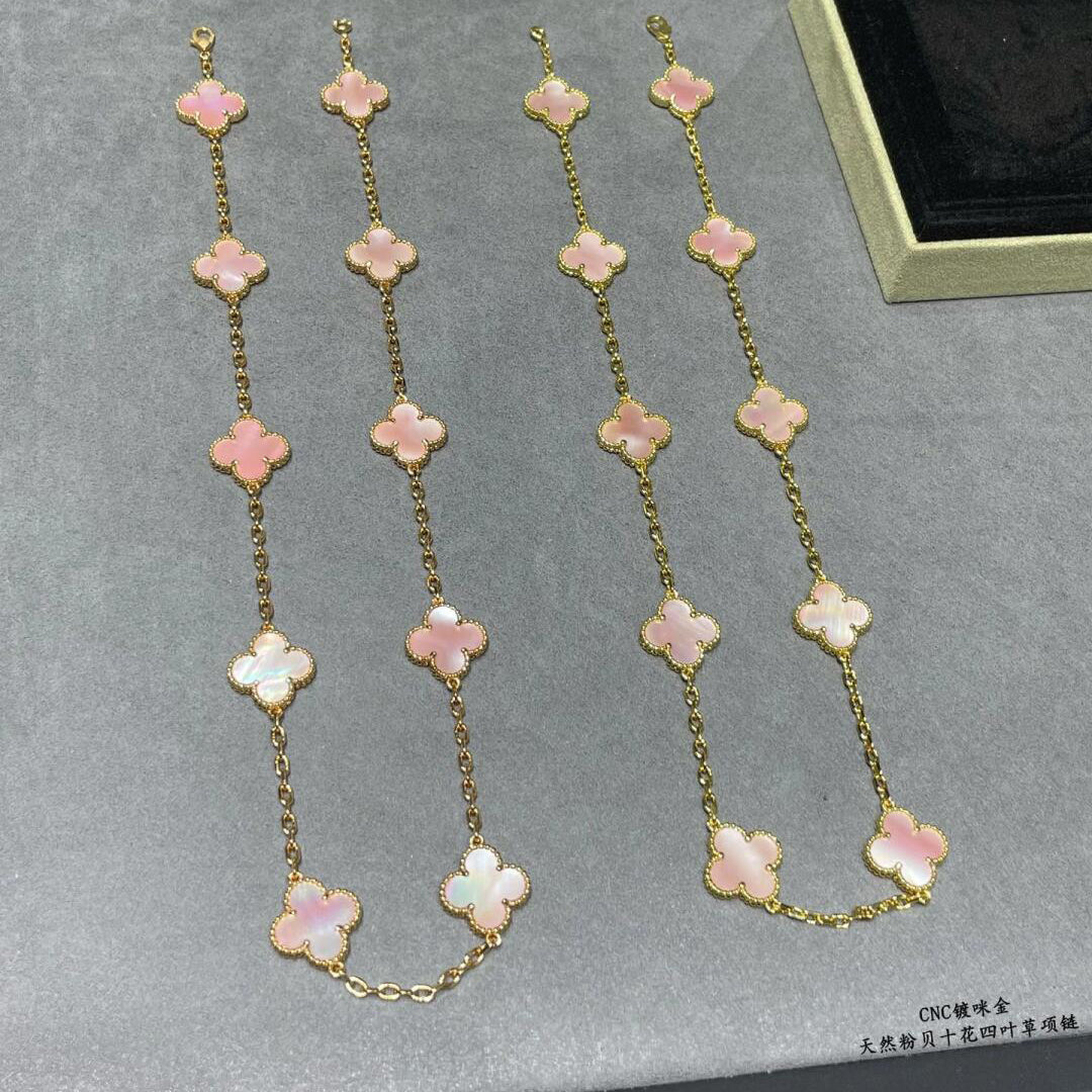[Echo Fine ]CLOVER 10 MOTIFS PINK MOP NECKLACE