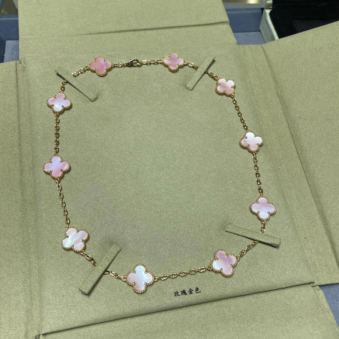 [Echo Fine ]CLOVER 10 MOTIFS PINK MOP NECKLACE
